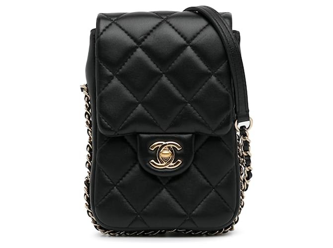 Black Chanel Lambskin My Precious Phone Case Flap Crossbody Bag Leather  ref.1388904