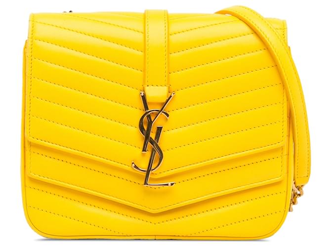 Bolsa Crossbody Amarelo Saint Laurent Pequena Chevron Monograma Sulpice Couro  ref.1388905