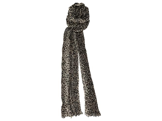 Grauer und schwarzer Saint Laurent-Langer Schal mit Leopardenmuster Exotisches Leder  ref.1388906