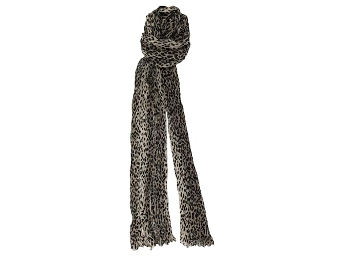 Grey & Black Saint Laurent Long Leopard Print Scarf Exotic leather  ref.1388906