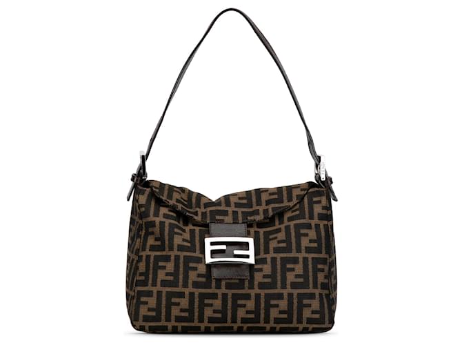 Sac à bandoulière à rabat doublé en toile Fendi Zucca marron Cuir  ref.1388930