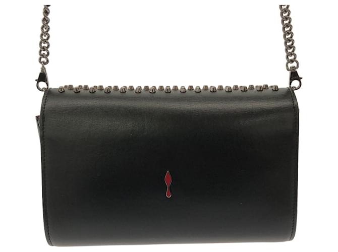 Pochette Paloma in pelle nera con borchie Christian Louboutin su borsa a tracolla con catena Nero  ref.1388942