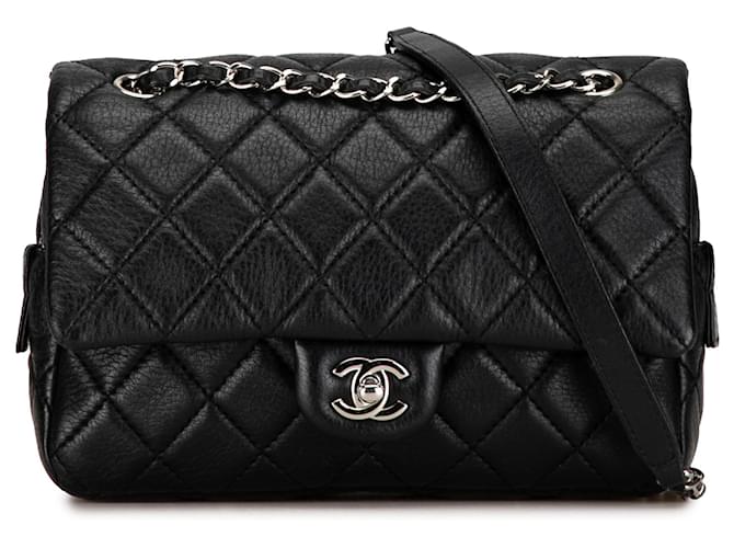 Black Chanel Medium Deerskin Casual Journey Flap Shoulder Bag Leather  ref.1388950