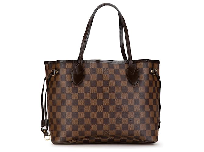 Brown Louis Vuitton Damier Ebene Neverfull PM Tote Bag Leather  ref.1388965