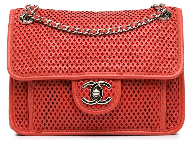Red Chanel Small Perforated Calfskin Up In The Air Flap Shoulder Bag Leather  ref.1388972