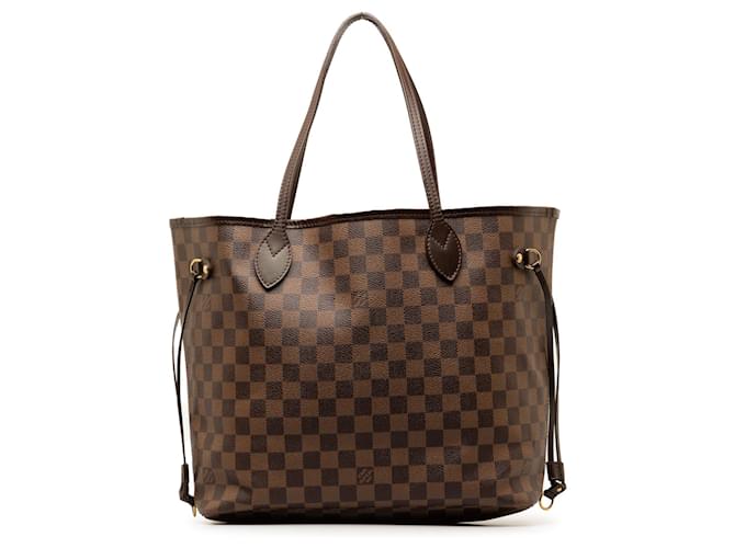 Brown Louis Vuitton Damier Ebene Neverfull MM Tote Bag Leather  ref.1388979