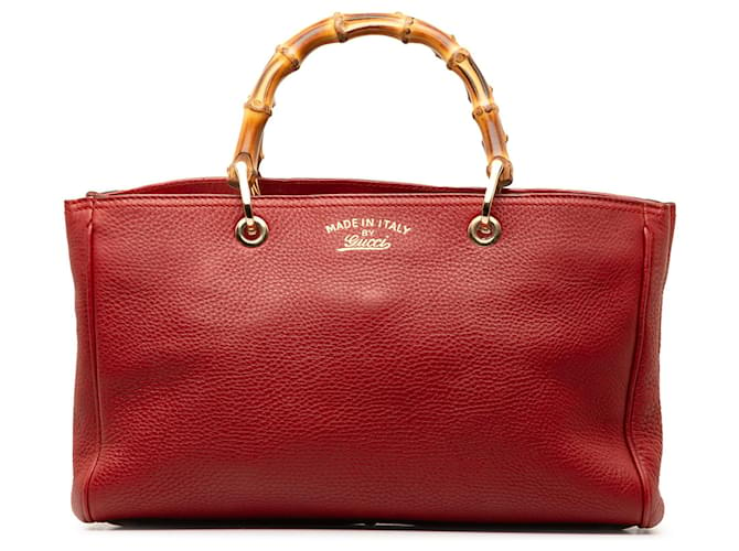 Bolso shopper mediano de bambú Gucci rojo Roja Cuero  ref.1388999