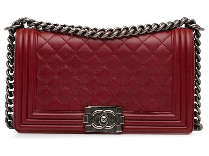 Red Chanel Medium Lambskin Boy Flap Crossbody Bag Leather  ref.1389009