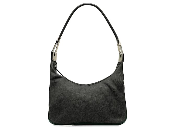 Bolsa de Ombro Gucci Web Denim Preta Preto Couro  ref.1389012