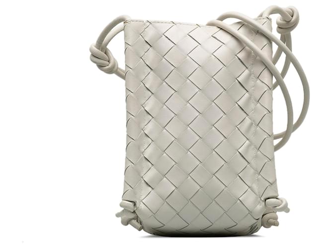 White Bottega Veneta Intrecciato Mini Knot Bucket Bag Leather  ref.1389019