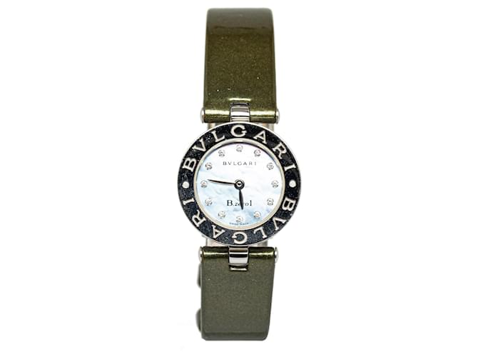 Bulgari Green Bvlgari Quartz Stainless Steel Diamond B.zero 1 Watch Leather  ref.1389022