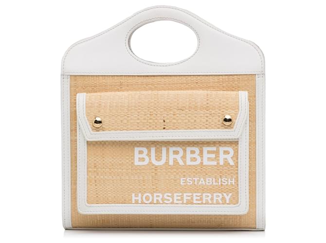 Beige Burberry Pocket Raffia Satchel Leather  ref.1389051