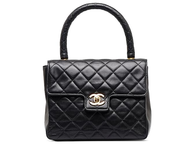 Black Chanel Small Lambskin Kelly Top Handle Bag Leather  ref.1389052
