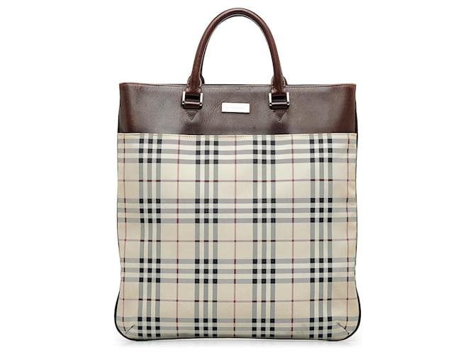 Brown Burberry House Check Tote Leather  ref.1389058