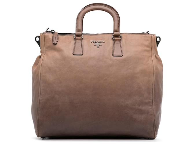 Brown Prada Glace Calf Ombre Leather Satchel  ref.1389065
