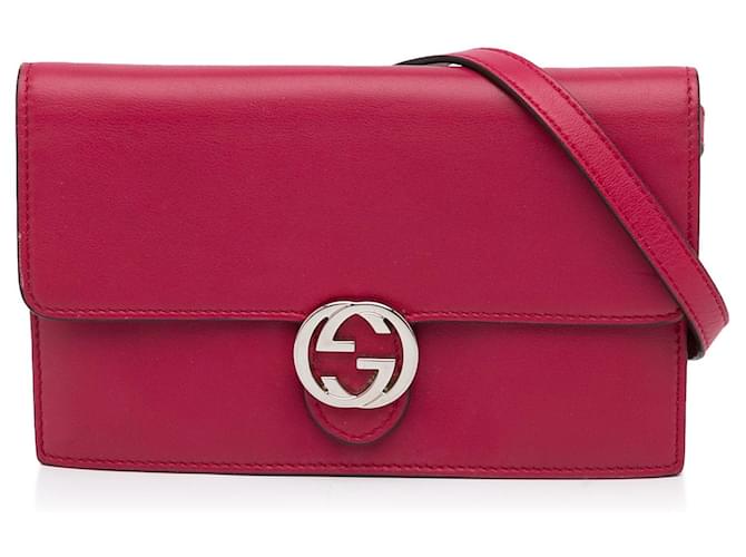 Red Gucci Interlocking G Wallet On Chain Leather  ref.1389072