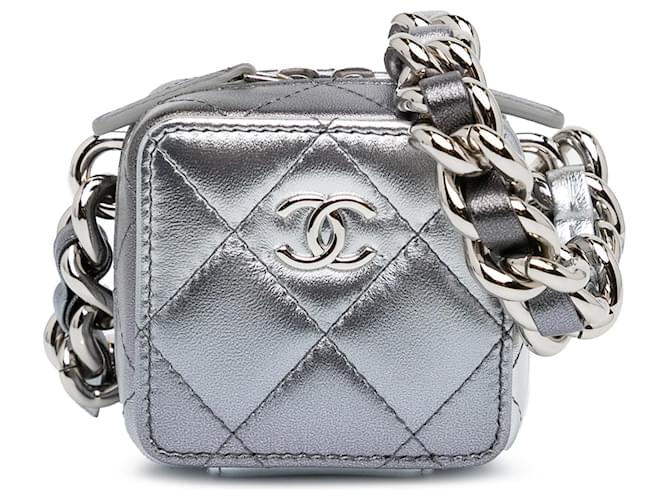 Silver Chanel Metallic Lambskin Coco Punk Cube Bag Silvery Leather  ref.1389078