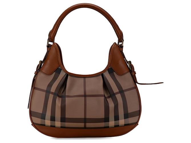 Brown Burberry Smoked Check Brooklyn Hobo Leather  ref.1389089