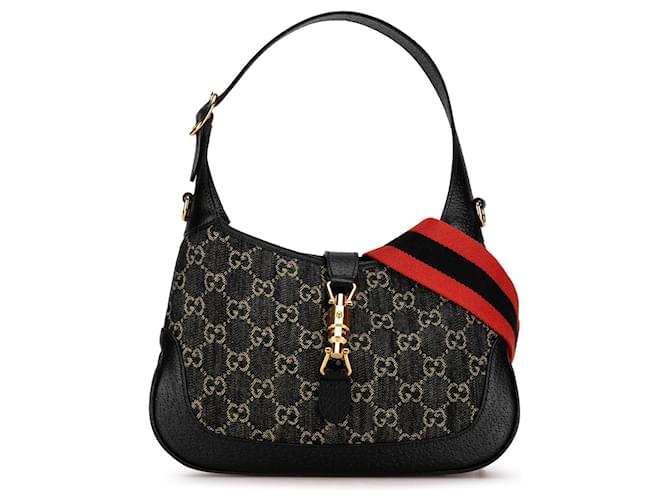 Bolsa preta Gucci pequena GG Denim Jackie 1961 Preto Couro  ref.1389090