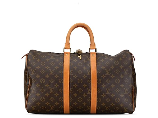 Bolsa de viagem marrom Louis Vuitton Monogram Keepall 45 Couro  ref.1389104