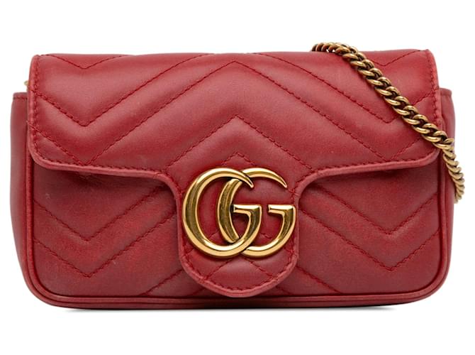 Red Gucci Super Mini GG Marmont Matelasse Crossbody Bag Leather  ref.1389114