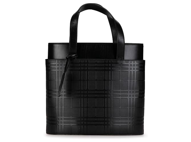 Black Burberry Embossed House Check Handbag Leather  ref.1389116