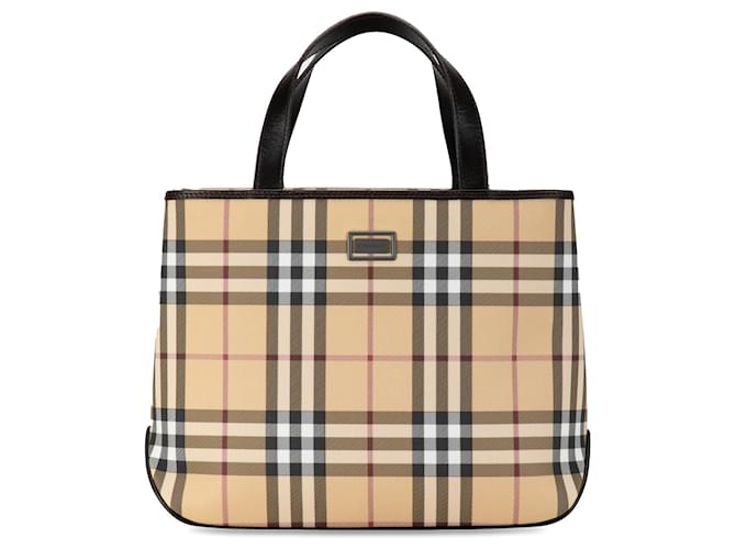 Beige Burberry House Check Canvas Handbag Leather  ref.1389122