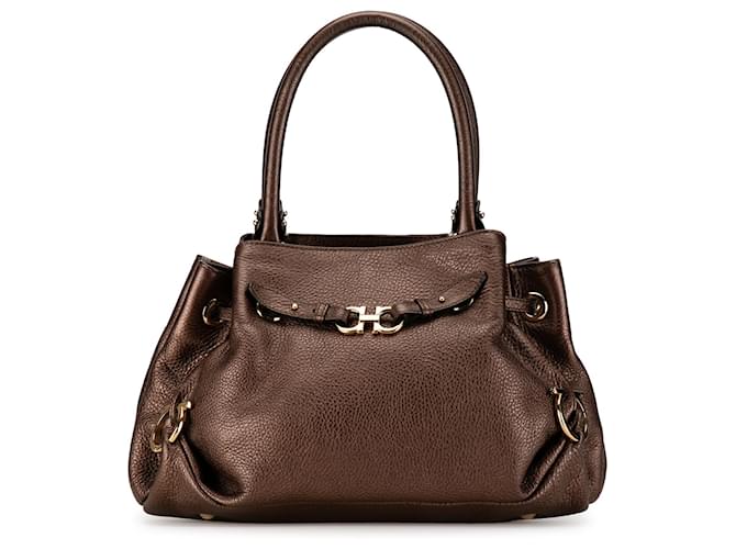 Salvatore Ferragamo Bolso Gancini de cuero marrón Ferragamo Castaño  ref.1389137