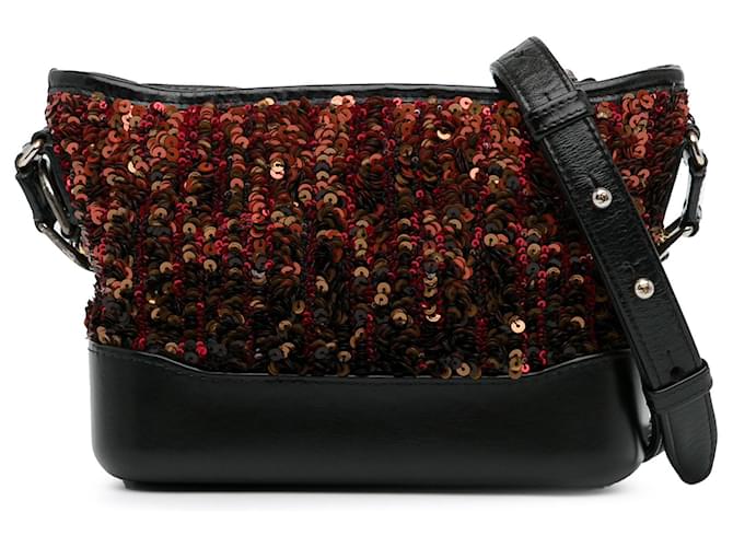 Chanel preto pequeno lantejoulas Gabrielle Crossbody Couro  ref.1389142