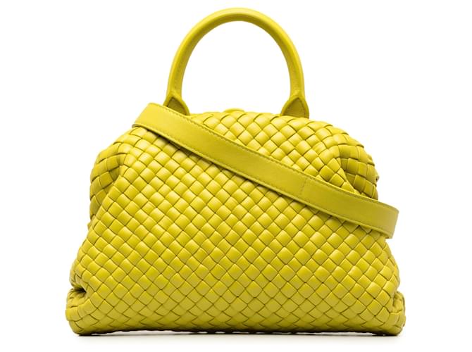 Bolso satchel Bottega Veneta mediano con asa superior Intrecciato amarillo Cuero  ref.1389152