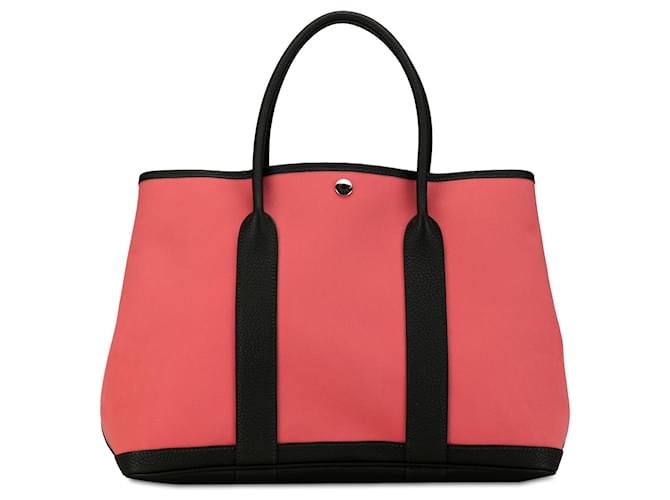 Pink Hermès Toile Garden Party 36 Tote Bag Leather  ref.1389160