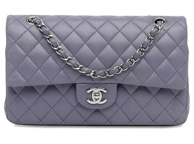 Grey Chanel Medium Classic Lambskin Double Flap Shoulder Bag Leather  ref.1389176