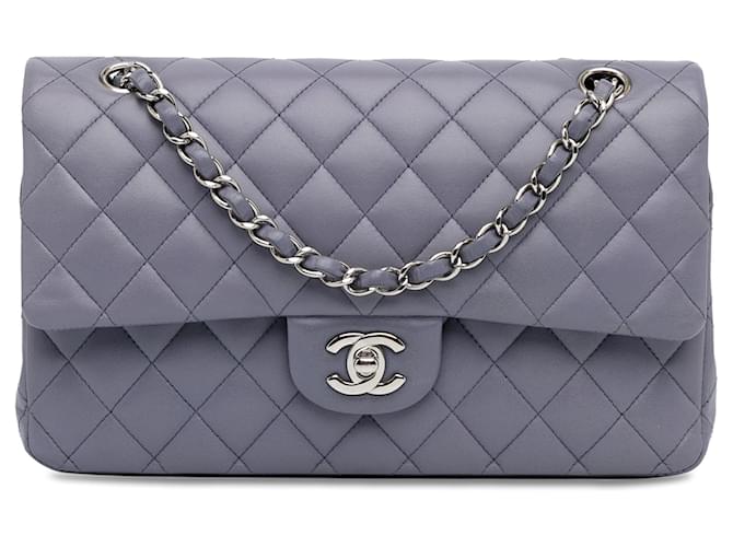 Gray Chanel Medium Classic Lambskin Double Flap Shoulder Bag Leather  ref.1389176