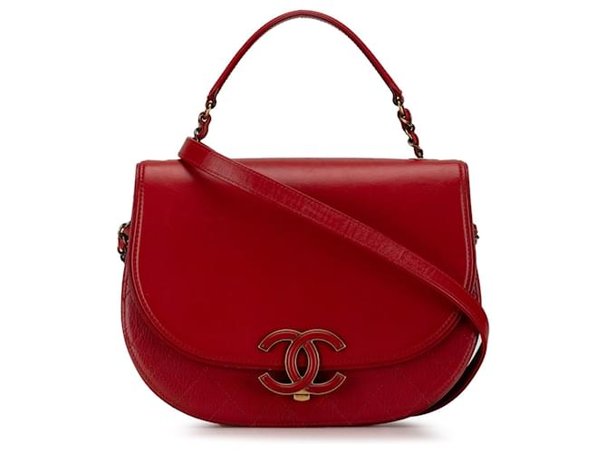 Red Chanel Medium Calfskin Coco Curve Flap Satchel Leather  ref.1389189