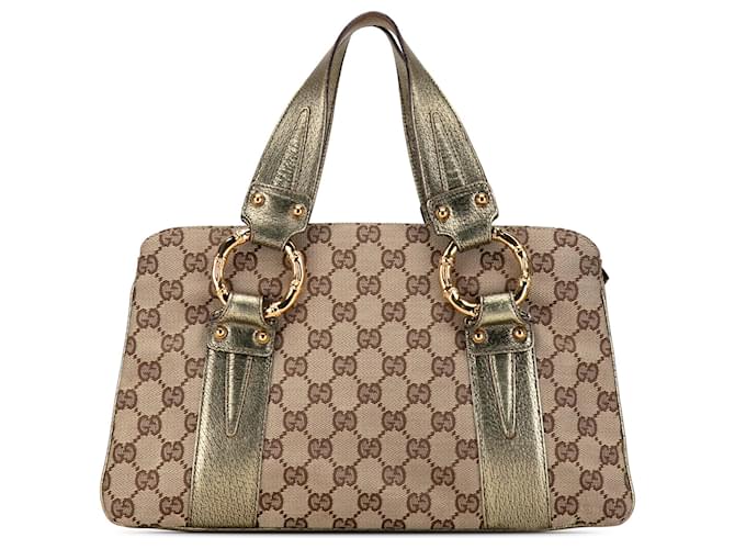 Bolsa Marrom Gucci GG Lona Metal Bambu Couro  ref.1389199