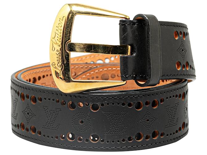 Black Louis Vuitton Monogram Mahina Perforated Phoenix Belt Leather  ref.1389203