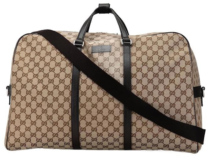 Bolsa de viagem em lona marrom Gucci GG Couro  ref.1389207