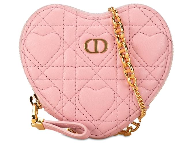 Pochette coeur Dior Caro rose avec sac bandoulière chaîne Cuir  ref.1389214