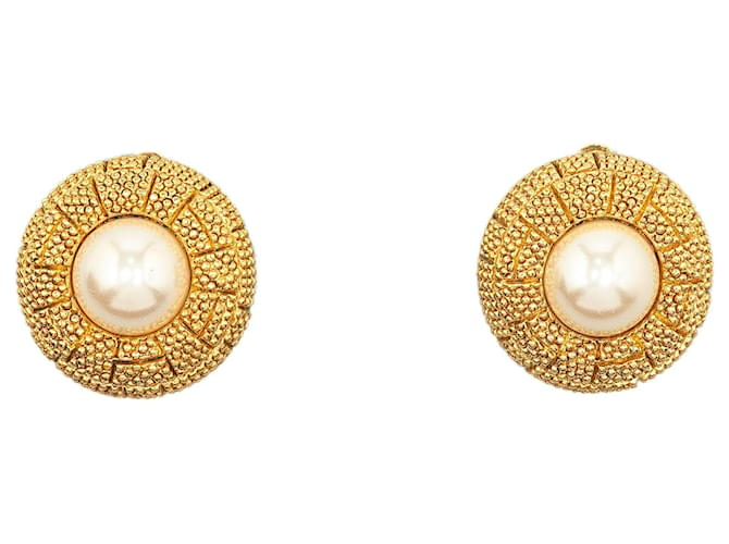 Gold Dior Faux Pearl Clip on Earrings Golden Metal  ref.1389229