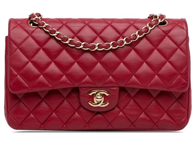 Sac à bandoulière à rabat doublé en cuir d'agneau classique moyen Chanel rouge  ref.1389231