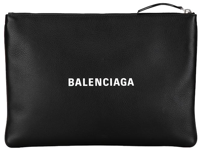 Everyday Embreagem diária de couro Balenciaga preta Preto  ref.1389241