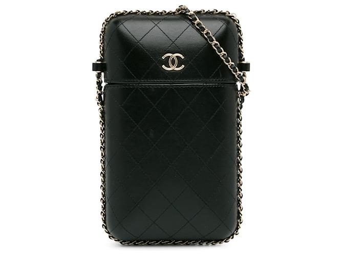 Borsa a tracolla porta telefono con catena in pelle di agnello trapuntata nera Chanel CC Nero  ref.1389242