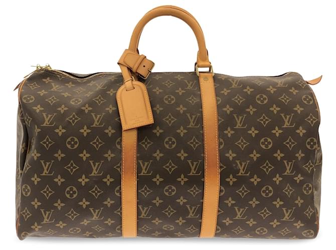 Brown Louis Vuitton Monogram Keepall 50 Travel Bag Leather  ref.1389243