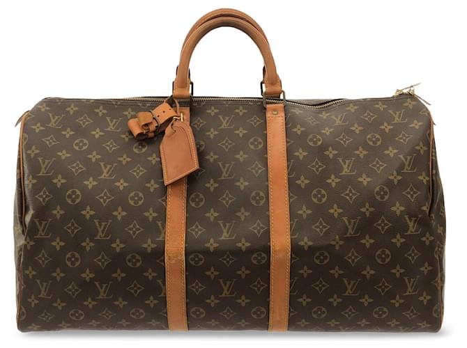 Bolsa de viaje marrón Louis Vuitton Monogram Keepall 55 Castaño Cuero  ref.1389244