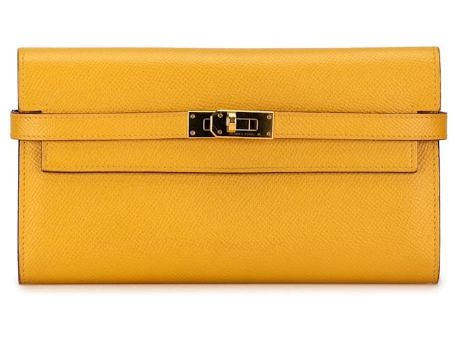 Cartera clásica amarilla Hermès Epsom Kelly Amarillo Cuero  ref.1389249