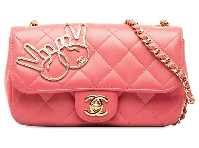 Bolso bandolera con solapa Chanel Extra Mini V for Victory de piel de cordero rosa Cuero  ref.1389255