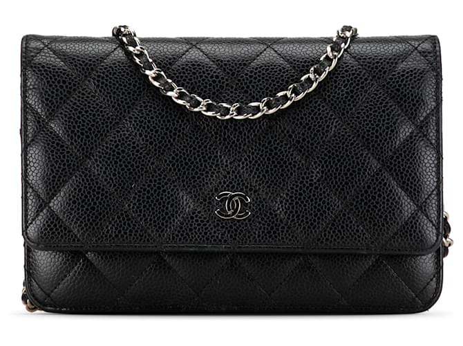 Black Chanel CC Caviar Wallet on Chain Crossbody Bag Leather  ref.1389265