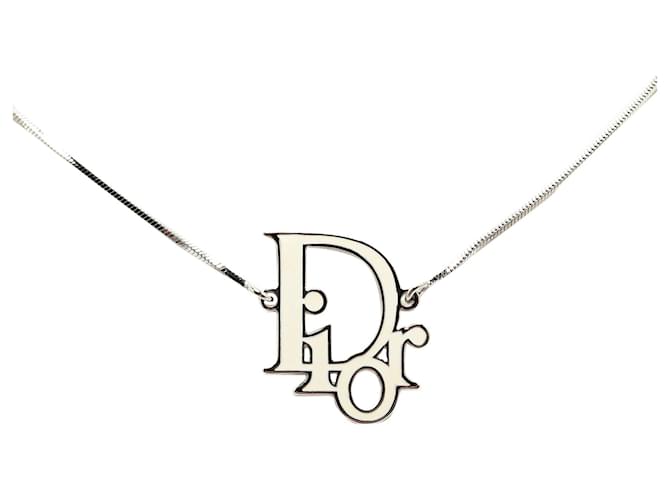 Silver Dior Logo Charm Necklace Silvery  ref.1389273