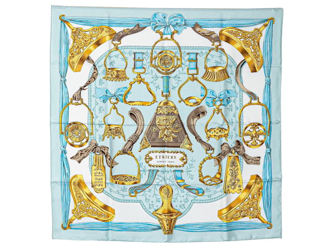 Lenços de seda azul Hermès Etriers  ref.1389289