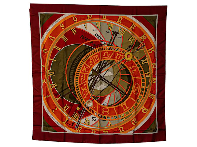 Bufanda de seda roja Hermès Mecanique du Temps Bufandas  ref.1389296